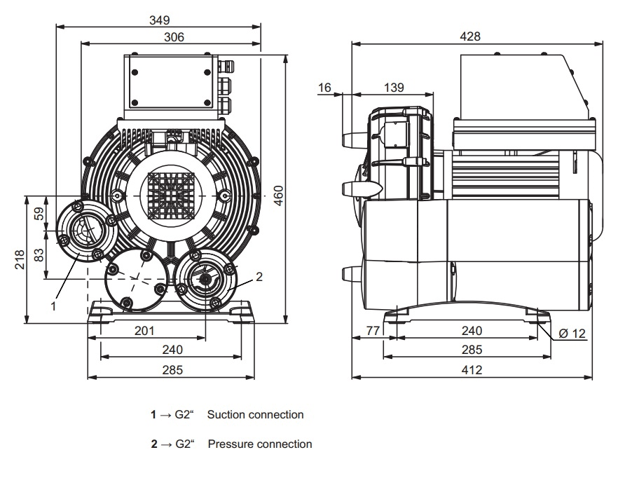 Габаритный чертеж воздуходувки SV 8.190/2-401