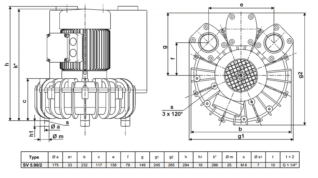 Габаритный чертеж воздуходувки SV 5.90/2