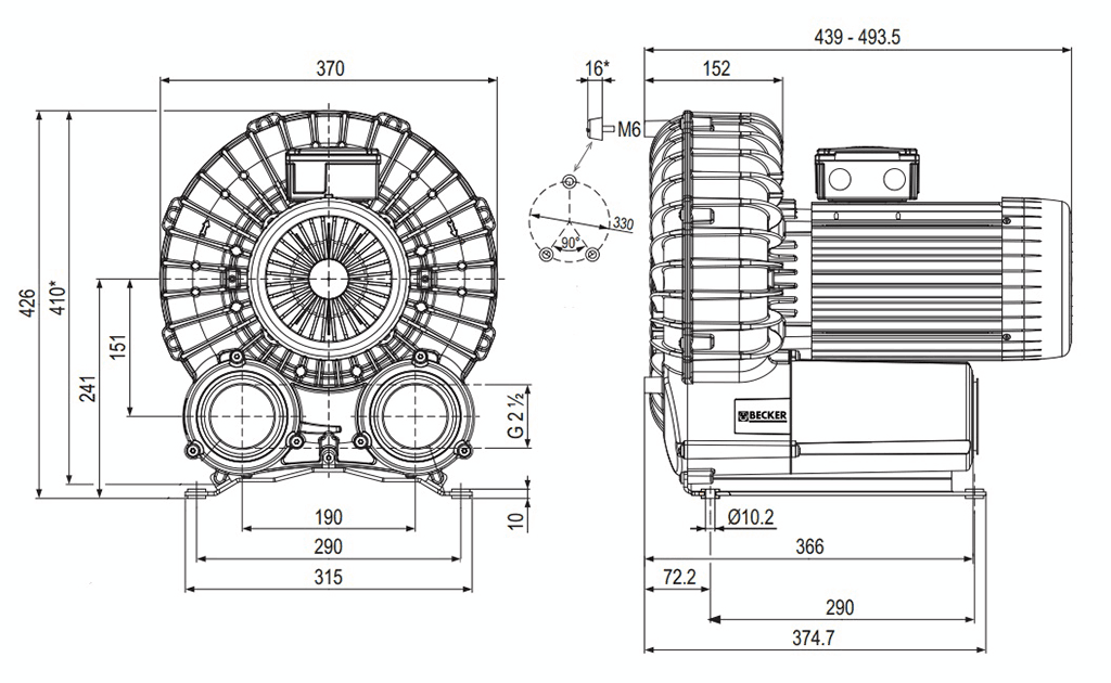 Габаритный чертеж воздуходувки SV 300/2