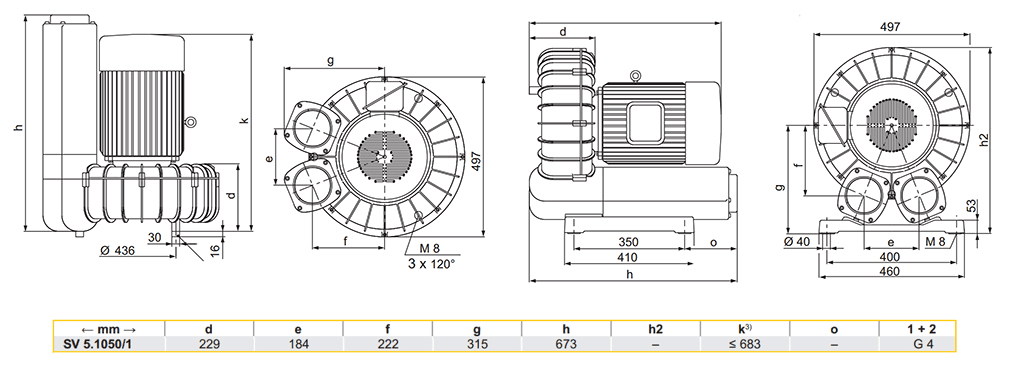Габаритный чертеж воздуходувки SV 5.1050/1