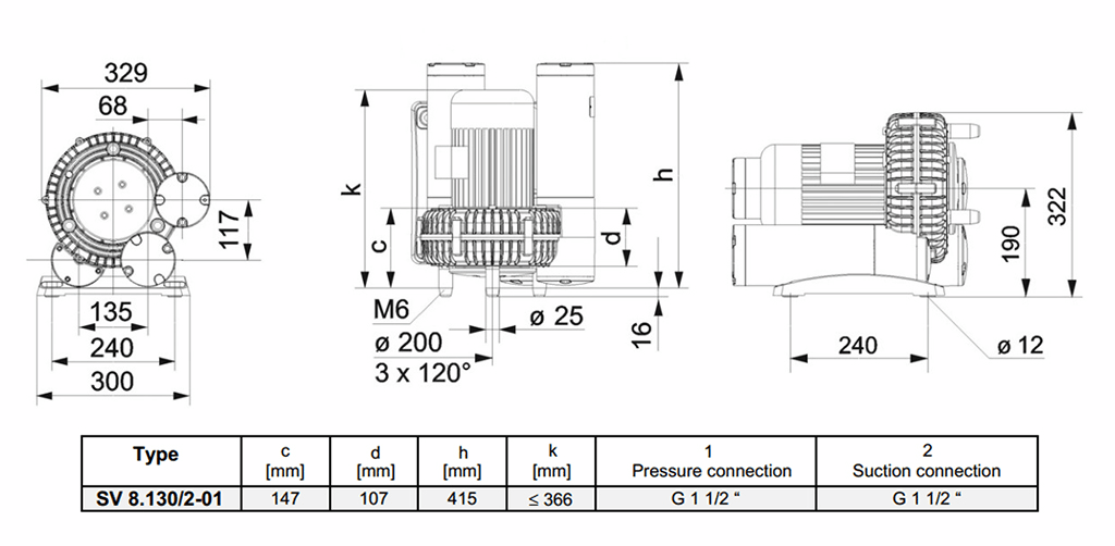 Габаритный чертеж воздуходувки SV 8.130/2-01