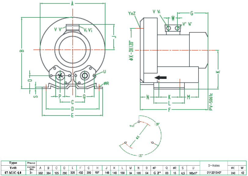 Габаритный чертеж воздуходувки MT 07-M1C-4,0