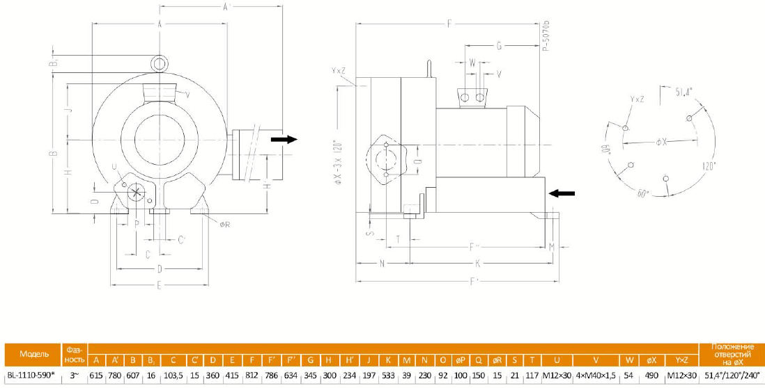 Габаритный чертеж воздуходувки BL-1110-590