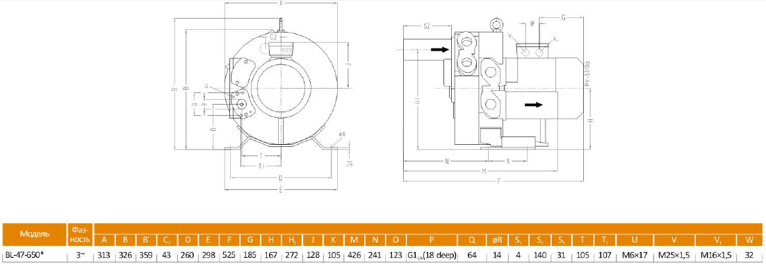 Габаритный чертеж воздуходувки BL-47-650