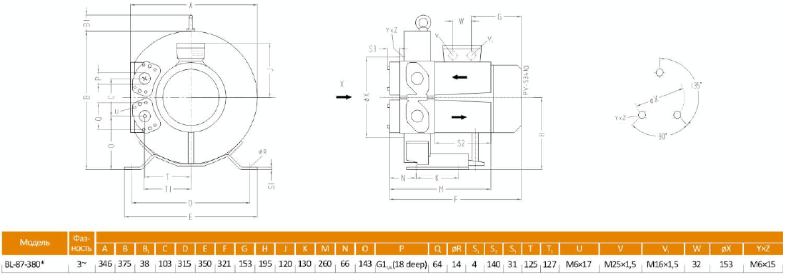 Габаритный чертеж воздуходувки BL-87-380