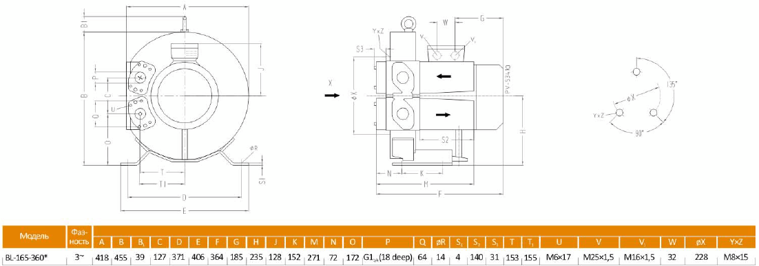 Габаритный чертеж воздуходувки BL-165-360