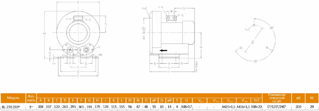 Габаритный чертеж воздуходувки BL-270-230