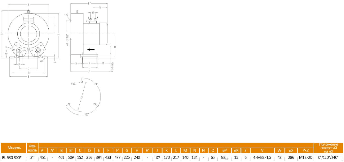 Габаритный чертеж воздуходувки BL-530-300