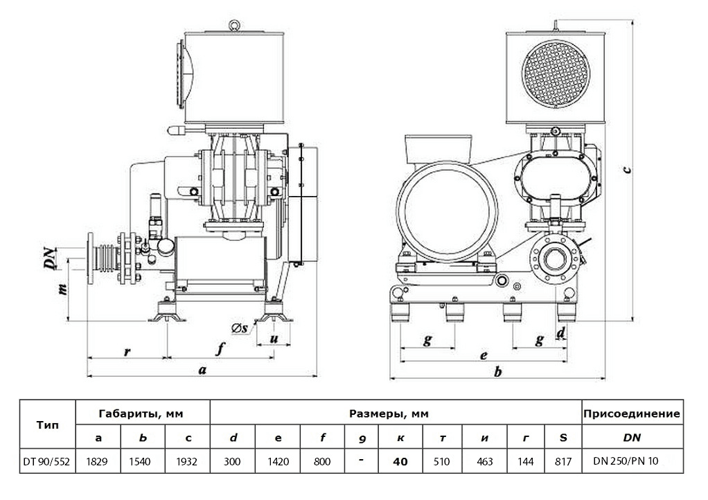 Габаритный чертеж воздуходувки DT 90/552 (900)