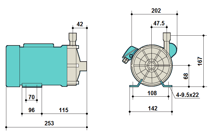 Габаритный чертеж насоса Zenova MDP-70RZM-220