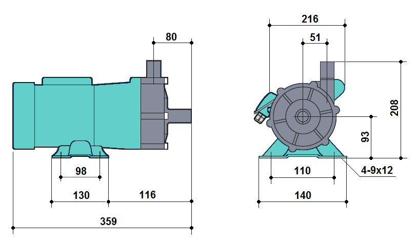 Габаритный чертеж насоса Zenova MDP-120RM-380