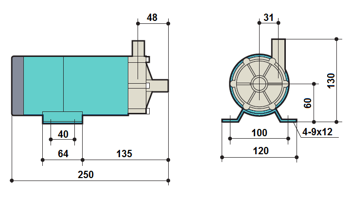 Габаритный чертеж насоса Zenova MDP-30RM-220