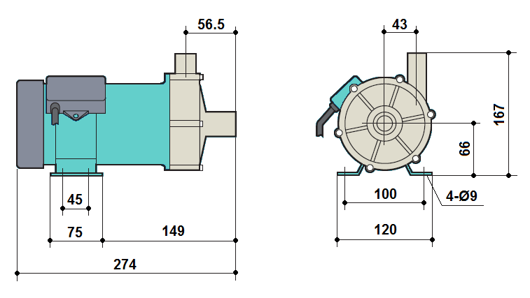 Габаритный чертеж насоса Zenova MDP-55RM-380