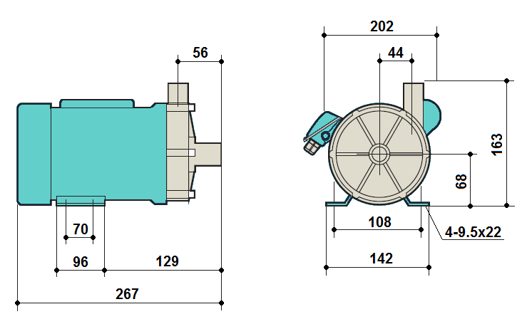 Габаритный чертеж насоса Zenova MDP-70RM-220