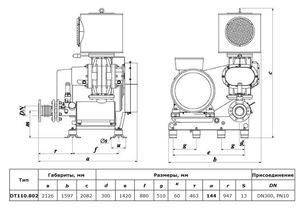 Габаритный чертеж воздуходувки DT 110/802 (800)