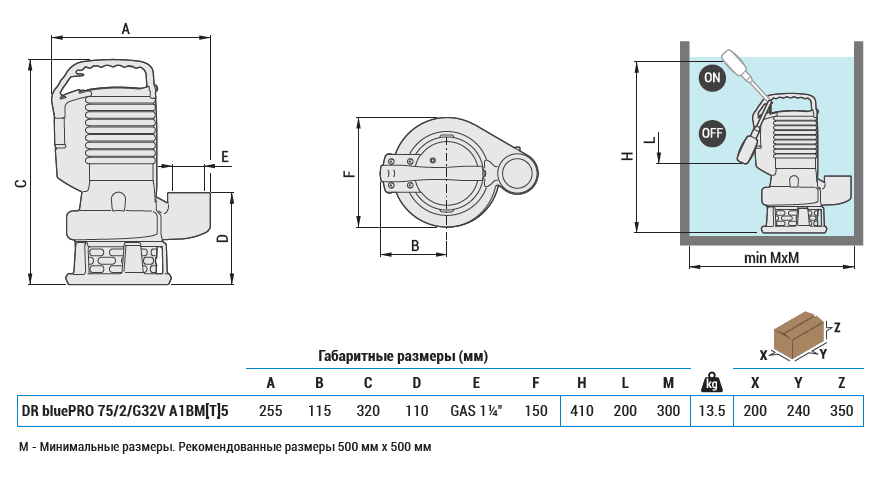 Габаритный чертеж насоса DR bluePRO 75/2/G32V A1BT5