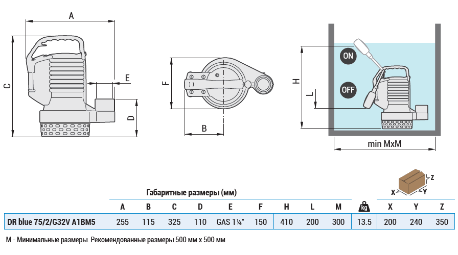 Габаритный чертеж насоса DR blue 75/2/G32V A1BM5