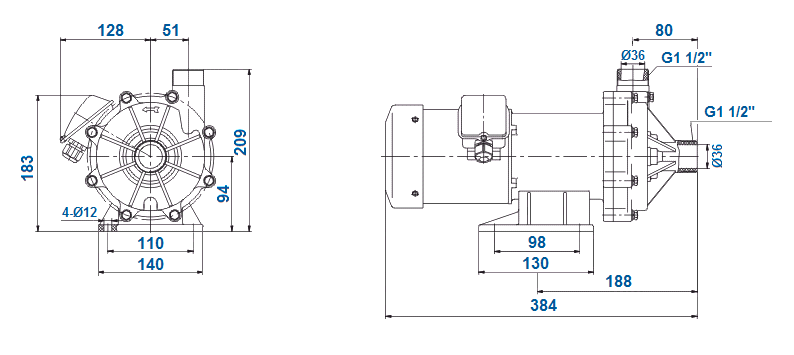Габаритный чертеж насоса Zenova MDP-400-380