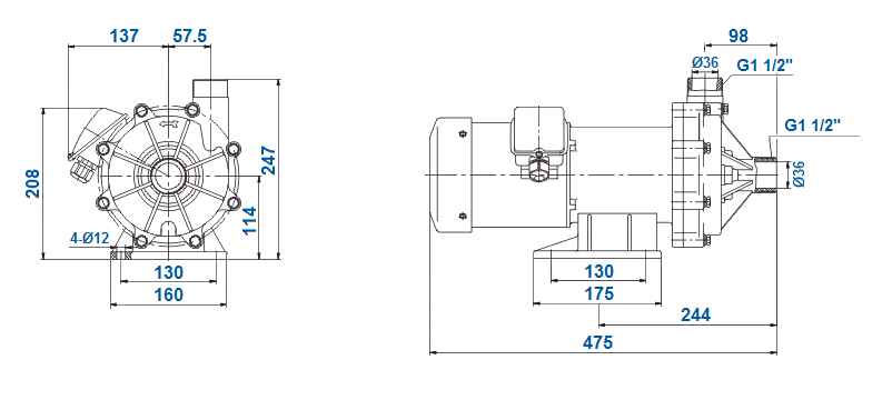 Габаритный чертеж насоса Zenova MDP-401-380