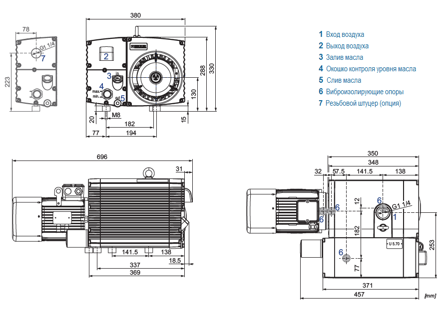 Габаритный чертеж насоса Becker U 5.70