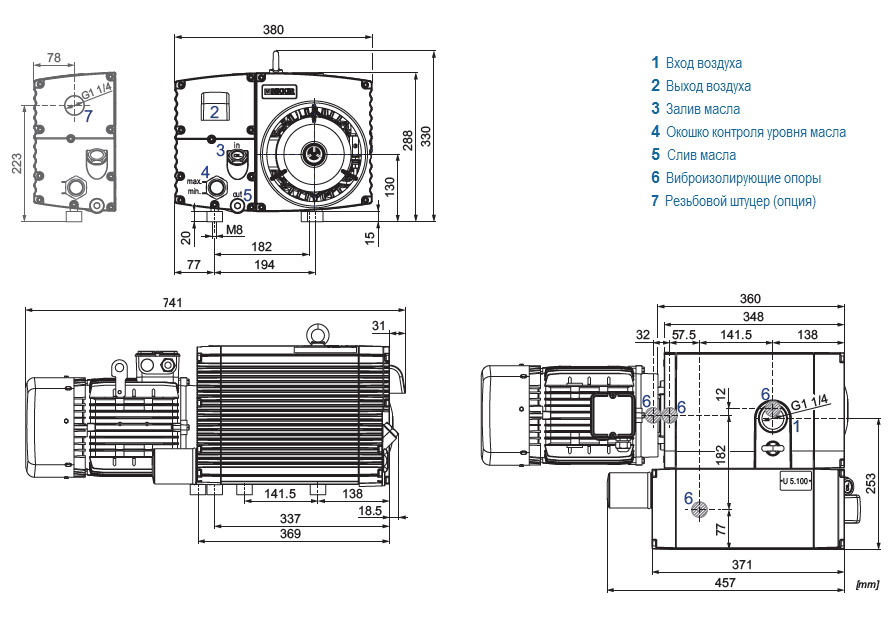 Габаритный чертеж насоса Becker U 5.100
