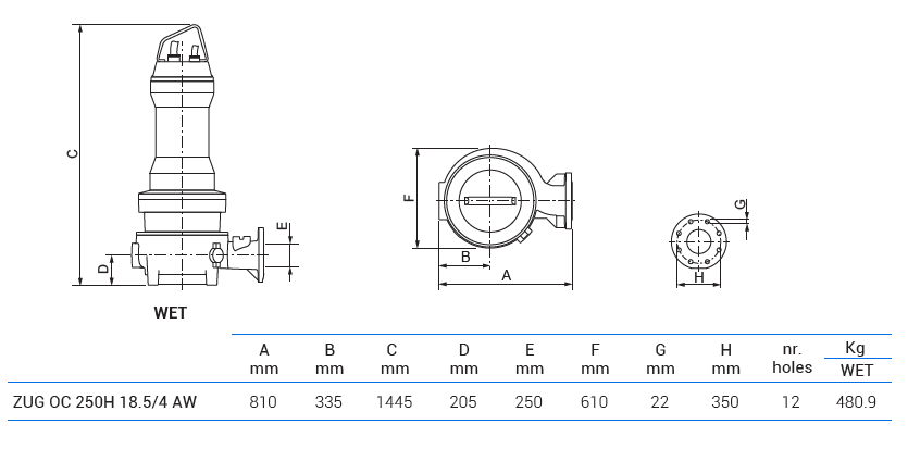 Габаритный чертеж насоса Zenit ZUG OC 250H 18.5/4 AW