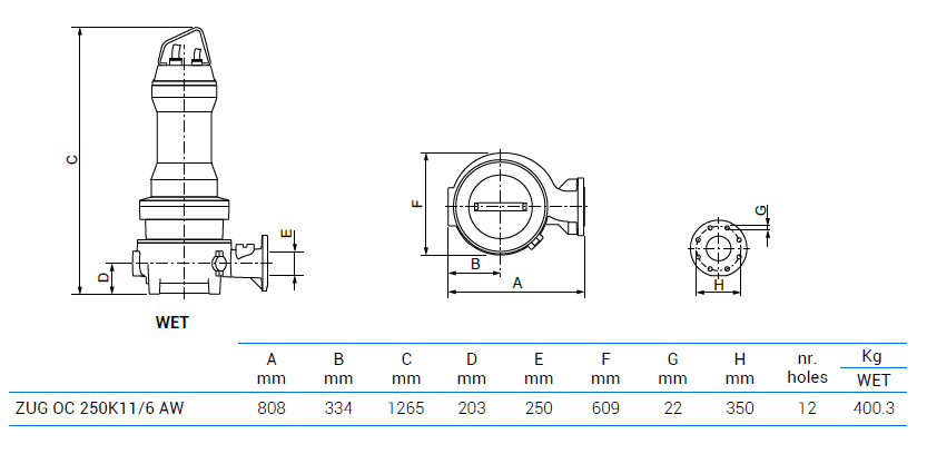 Габаритный чертеж насоса Zenit ZUG OC 250K 11/6 AW