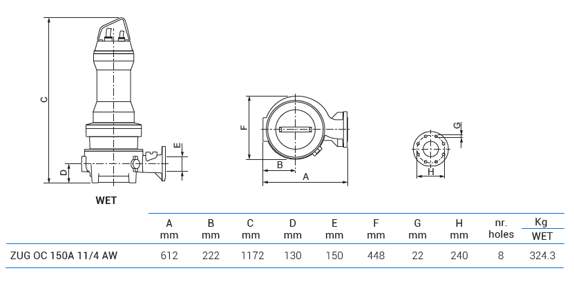 Габаритный чертеж насоса Zenit ZUG OC 150A 11/4 AW