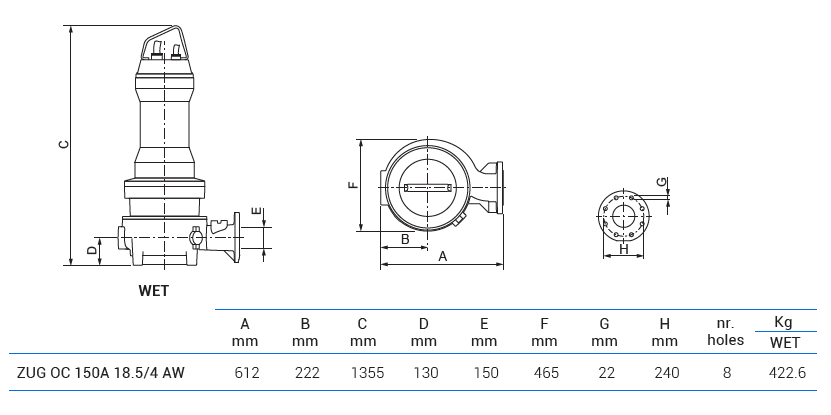 Габаритный чертеж насоса Zenit ZUG OC 150A 18.5/4 AW