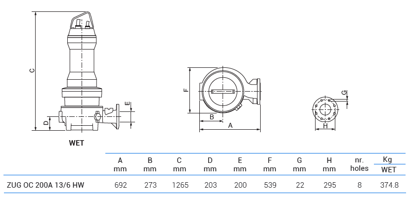 Габаритный чертеж насоса Zenit ZUG OC 200A 13/6 HW