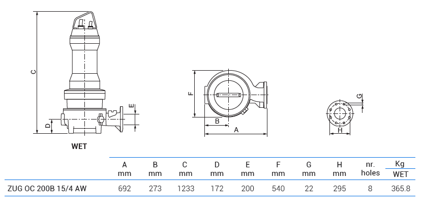 Габаритный чертеж насоса Zenit ZUG OC 200B 15/4 AW