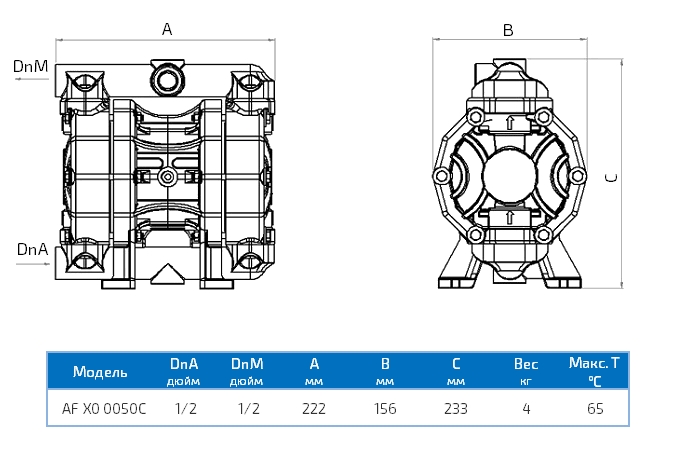 Габаритный чертеж насоса Seko Duotek AF X0 0050C