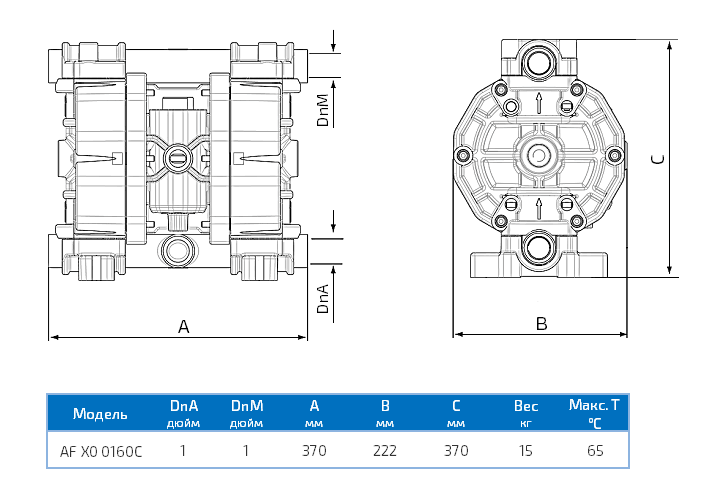 Габаритный чертеж насоса Seko Duotek AF X0 0160C