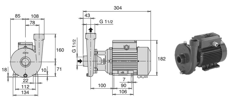 Габаритный чертеж насоса Calpeda CM 4/1/A