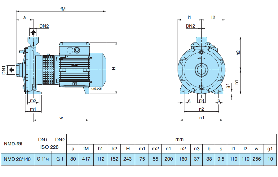 Габаритный чертеж насоса Calpeda NMD 20/140AE-R5