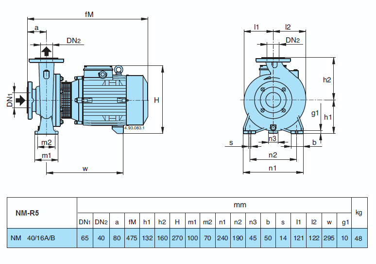 Габаритный чертеж насоса Calpeda NM 40/16A/B-R5