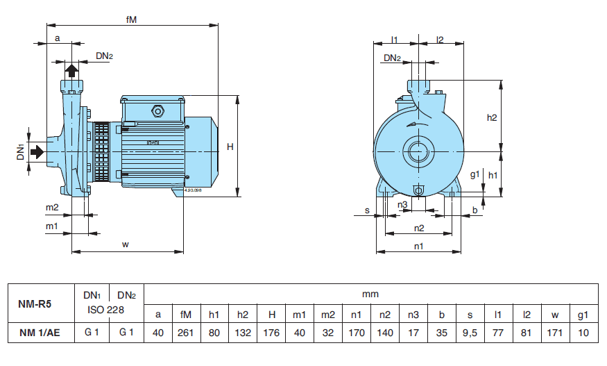 Габаритный чертеж насоса Calpeda NM 1/AE-R5