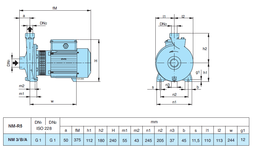 Габаритный чертеж насоса Calpeda NM 3/B/A-R5