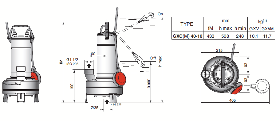 Габаритный чертеж насоса Calpeda GXC 40-10