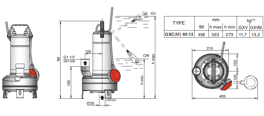 Габаритный чертеж насоса Calpeda GXCM 40-13