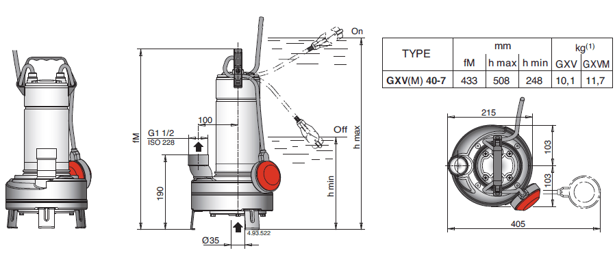 Габаритный чертеж насоса Calpeda GXVM 40-7