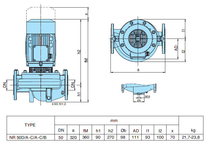 Габаритный чертеж насоса Calpeda NR 50C/B