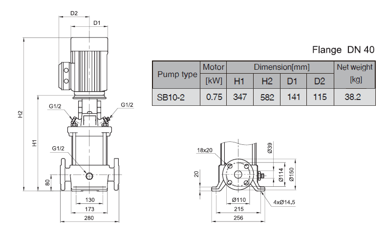Габаритный чертеж насоса Stairs SB 10-2