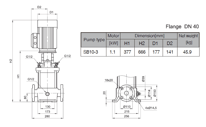 Габаритный чертеж насоса Stairs SB 10-3