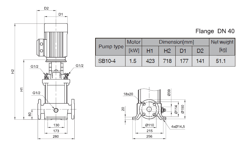 Габаритный чертеж насоса Stairs SB 10-4