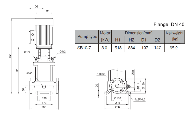 Габаритный чертеж насоса Stairs SB 10-7