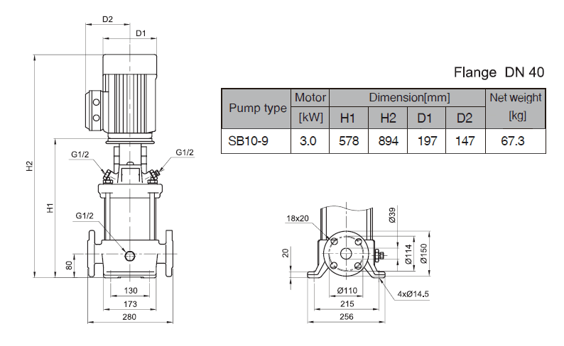 Габаритный чертеж насоса Stairs SB 10-9