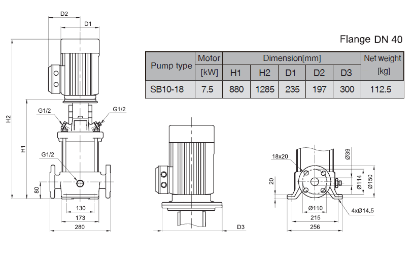 Габаритный чертеж насоса Stairs SB 10-18