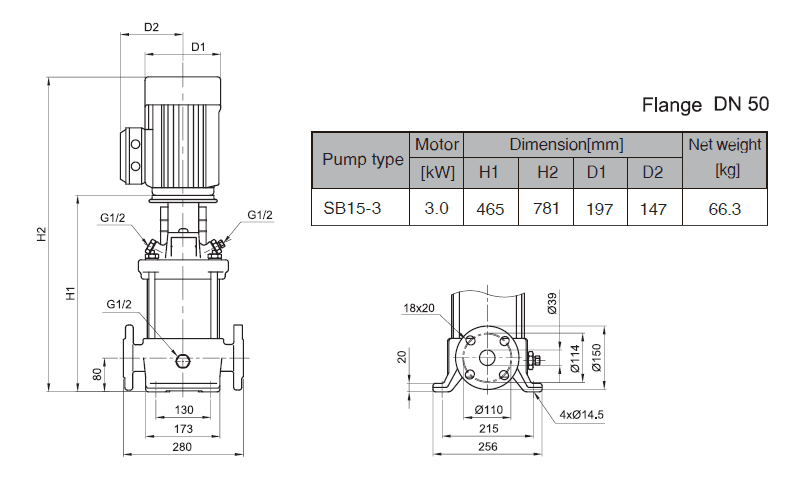 Габаритный чертеж насоса Stairs SB 15-3