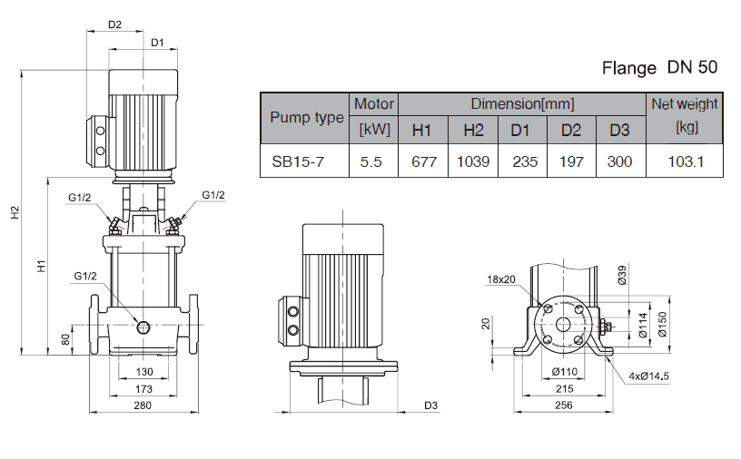 Габаритный чертеж насоса Stairs SB 15-7